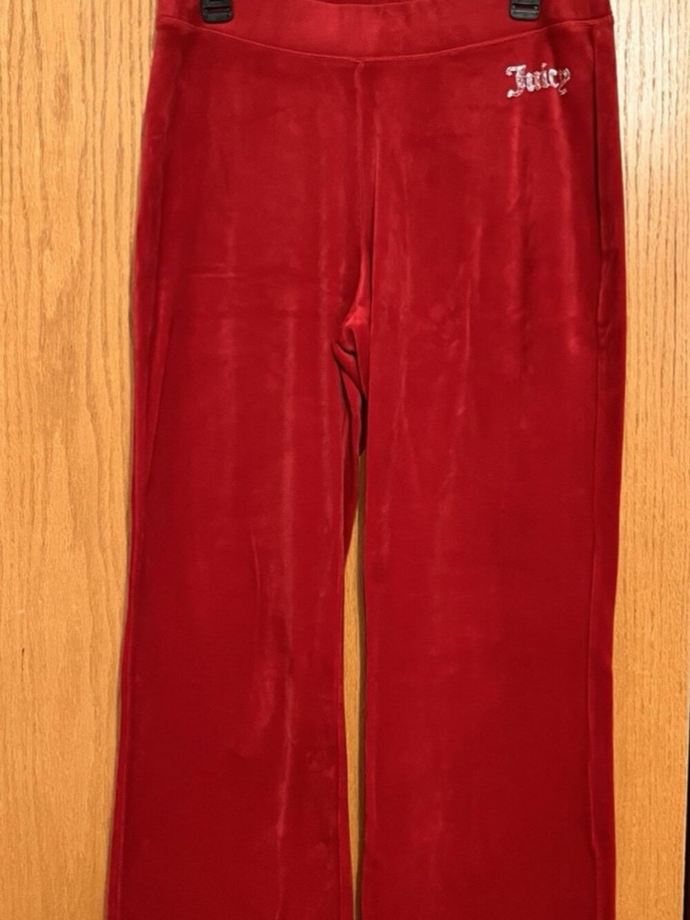 Juicy Couture Red Velour Track Pants Rhinestone Bling Logo Women's Size M Medium